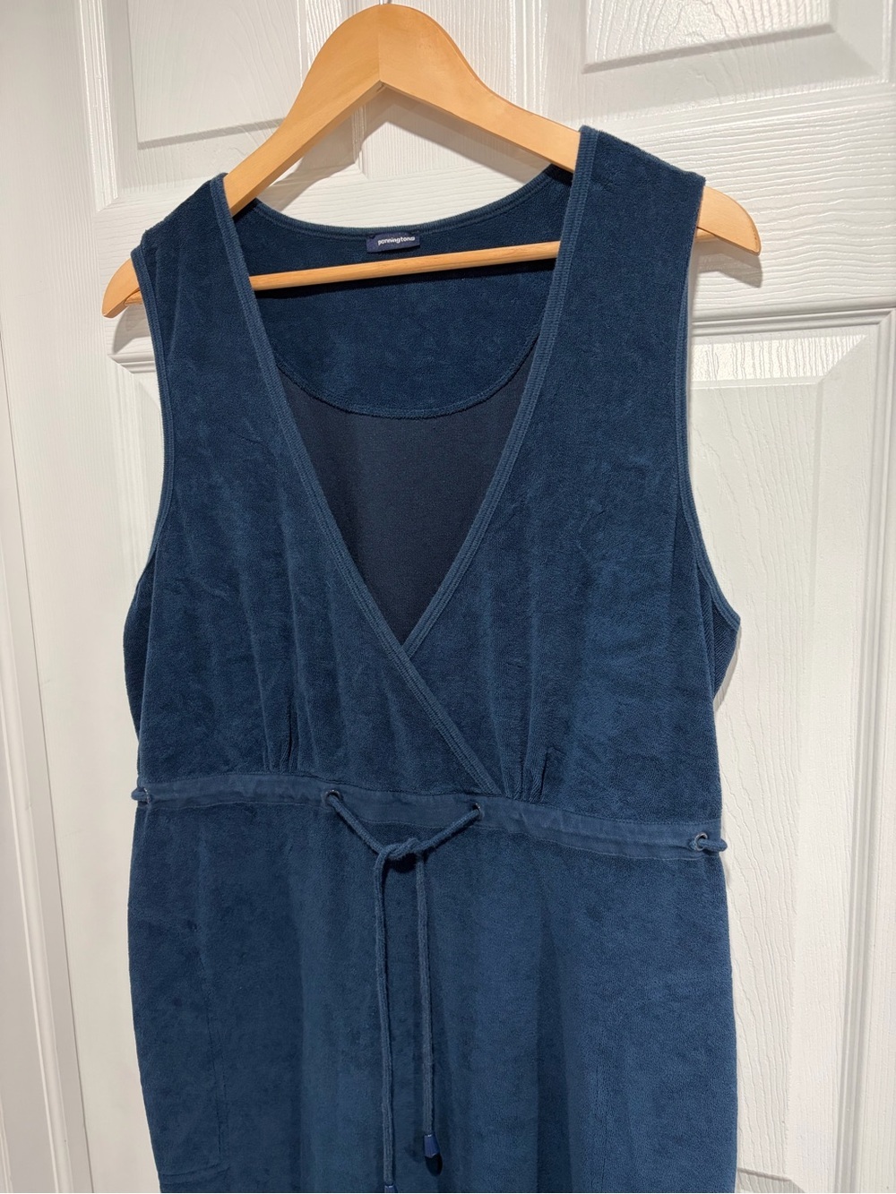 Penningtons Women’s Navy Blue Terry Cloth Dress V-Neck Design Drawstring Waist - Picture 2 of 10